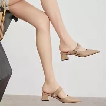 Fashion 2024 Spring Summer New Pointed Toe Hollow Cutout Slippers Women Solid Slip on 5cm Heels Sandals Mules Shoes Female 35 чёрный