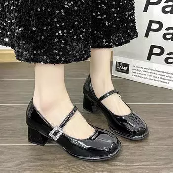 Fashion 2024 Spring Women Mary Jane Shoes Fashion Buckle Strap Ladies Elegant High Heel Shoes Street Style Women s Pumps Shoes 35 чёрный