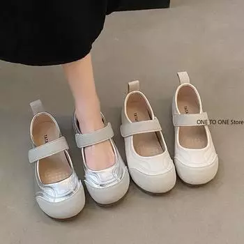 Fashion 2024 Spring Women s Flat Shoes Korean Style Mary Jane Ladies Casual Leather Flat Boat Shoes Loafers Work and Party Wear 35-43 35 серебряный