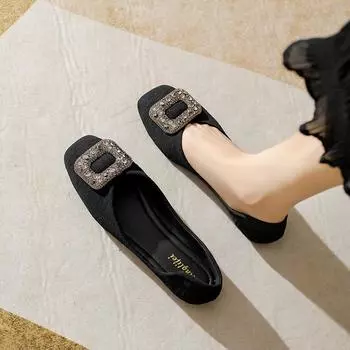 fashion 2024 Spring Women’s Flat Shoes Korean style Metallic crystal design soft Ladies Casual Black Mary Jane Shoes Large size 41-43 35 чёрный