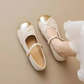 Мода 2024 Весна Женская Уличная Обувь Корейский Стиль Модные Туфли Мэри Джейн Одежда Для Работы И Вечеринок Женская Повседневная Обувь На Плоской Подошве Бесплатная Доставка 35 слоновая кость