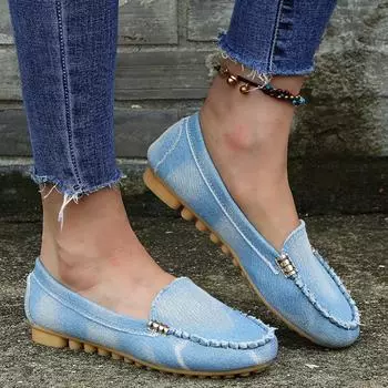 Fashion 2024 Spring Women Shoes Summer Casual Flat Shoes Round Toe Denim Women Loafer Plus Size 44 Slip on Jeans Shoes Zapatos De Mujer 35 армия зеленый