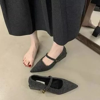 Fashion 2024 Square Toe Ballet Shoes Fashionable Luxury Dresses Suede Flat Loafers Women s Spring Shoes Luxury Shoes Women 35 чёрный