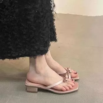 fashion 2024 Style Fashionable and Versatile Women s Slippers Comfortable Women s Shoes Bow Decorative Flip-flops Zapatillas Mujer 35 абрикосовый