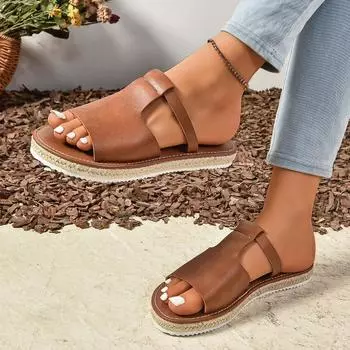 Fashion 2024 Summer Arrival Casual Fashion Solid Color Open Toe Slippers Comfortable Non-slip Women s Low Heel Sandals Platform Sandals 36 хаки