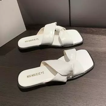 Fashion 2024 summer beach shoes for women new versatile casual bow flat slippers 35 чёрный