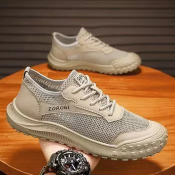Fashion 2024 Summer Breahable Men Shoes Casual Sneakers Waterproof Men Outdoor Shoes Mesh Non-slip Sole Mesh Walking Shoe Man Zapatos 39 хаки