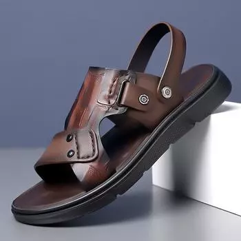 Fashion 2024 Summer Designer Men s Sandals Fashionable Genuine Leather Thick Sole Lightweight Outdoor Beach Roman Style Man Shoes 38