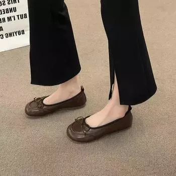 Мода 2024 Летняя мода женские элегантные туфли с квадратным носком и бантом на плоской подошве 35 чёрный