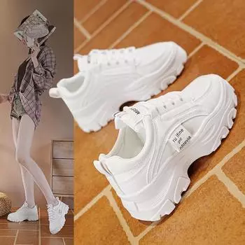 Fashion 2024 Summer Fashionable and Versatile New Thick-soled High-soled Women s Shoes Solid Color Casual Sports Women s Sneakers 35 бежевый