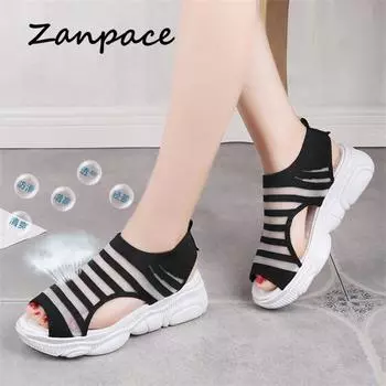 Fashion 2024 Summer Flat Sandals Leisure Fly-woven Breathable Mesh Womens Shoes Open Toe Buckle Beach Sports Sandalias Mujer 2024 5 жёлтый