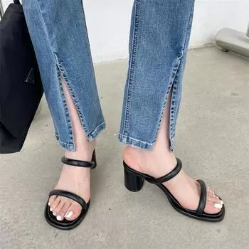 fashion 2024 Summer High Heel Slides Open Toe Women Slipper Fashion Female Outdoor Thick Heel Sandal Slip-on Beach Sandals Ladies Pumps 35 белый