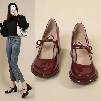 Fashion 2024 Summer High Quality Red Women s Thick High Heels Footwear Red High Heels Women s Shoes 34 чёрный