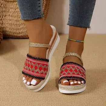 Fashion 2024 Summer Ladies Slippers Outdoor Beach Sandals Bohemian Style Handmade Espadrilles Platform Slippers Flip Flops Plus Size 43 36 коричневый