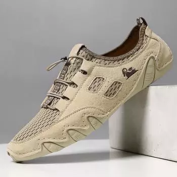 Модные летние сетчатые дышащие кроссовки 2024 года для мужчин, повседневная спортивная обувь на плоской подошве, большой размер, удобная корейская мужская обувь 38 хаки