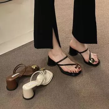 Fashion 2024 Summer New Design High Heel Shoes for Women Outdoor Thick Heeled Fashion Casual Slippers Women Shoes Zapatos De Mujer 35