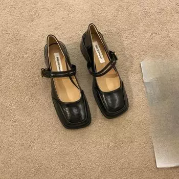 Мода 2024 года, лето, новая мода и удобные повседневные туфли на среднем каблуке с квадратным носком и неглубоким носом 35 бежевый