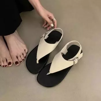 Fashion 2024 summer new fashion comfortable women s shallow mouth casual low heel flat sandals 35 серебряный