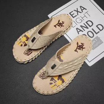 Fashion 2024 Summer New Handmade Soles Home Flat Shoes Men s Leather Slippers Soft Soles Non Slip Men s Outdoor Beach Camping Shoes 39