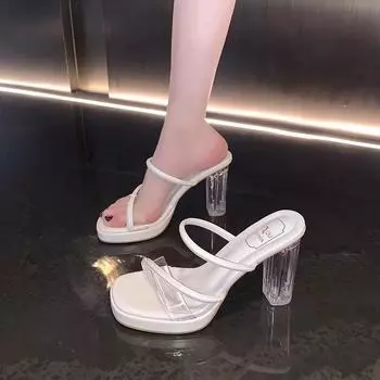 Fashion 2024 Summer New High Heels Women Sandals PVC Jelly Slippers Open Toe Transparent Perspex Slippers Shoes Heel Clear Sandals 35-42 35