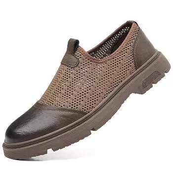 Fashion 2024 Summer New Hollow Mesh Men s Loafers Designer New Thick Soled Outdoor Walking Slip-on Men s Business Leather Shoes 38