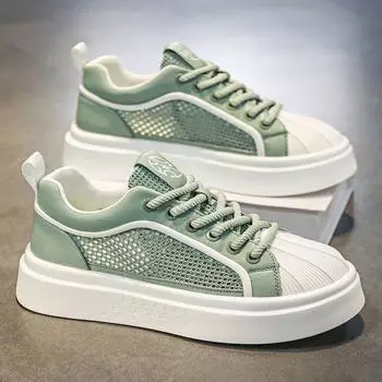 Мода 2024 года, лето, новые популярные повседневные туфли из сетки, удобные и дышащие туфли из сетки, модная спортивная обувь на толстой подошве 39 чёрный