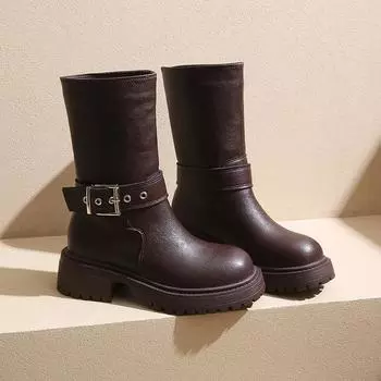 Fashion 2024 Summer New Long Boots Thick Heel Belt Buckle Anti Slip Slim Boots Retro Fashion Large Sleeve Motorcycle Rider Boots 35 коричневый