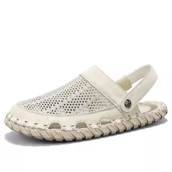 Fashion 2024 Summer New Men s Dual-purpose Sandals Slippers Soft Soles Anti Slip Beach Camping Shoes Breathable Men s Mesh Casual Shoes 39 бежевый