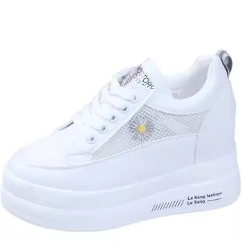 Мода 2024 Лето Новые Сетчатые Воздухопроницаемые Толстые Кроссовки Увеличенные 10 СМ Белые Туфли Универсальные Повседневные Женские Кроссовки Обувь 34 розовый