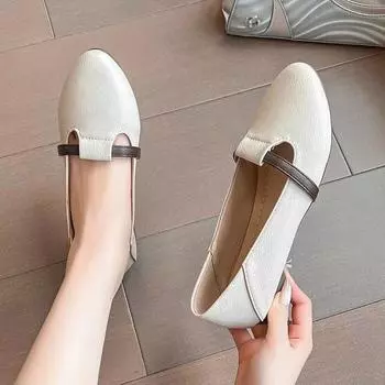 fashion 2024 summer new soft-soled thick-heeled comfortable flat-soled women s low-heeled shoes 35 бежевый