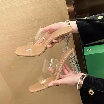 Fashion 2024 Summer New Women Pumps Sandals PVC Jelly Slippers Open Toe High Heels Woman Transparent Perspex Slippers Clear Heel Sandals 35
