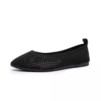 fashion 2024 Summer New Women s Flats Pionted Toe Slip on Shoes for Women Flat Shallow Loafers Outdoor Anti-slip Platform Air Mesh Flats 36 чёрный