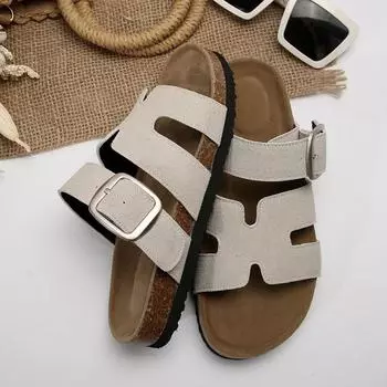 мода 2024 Лето Новые женские шлепанцы Ретро Muller Тапочки Модные повседневные пляжные сандалии 35 бежевый