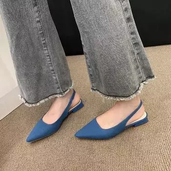fashion 2024 Summer New Women s Shoes Fashion Pointed Toe Square Heel Women s Sandals Solid Color Baotou Slip-on Women s Sandals 35 бежевый