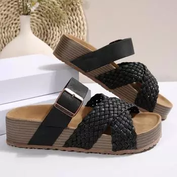 Fashion 2024 Summer New Women s Shoes Fashion Open Toe Solid Color Buckle Beach Slippers 35 чёрный