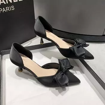 мода 2024 Лето Новые Женские Туфли Бабочка Узел Мюли Слипоны Каблуки Тапочки Повседневные Уличные Сандалии Туфли 34 бежевый