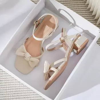 мода 2024 Летняя верхняя одежда Женские сандалии модный дизайн с бантом деловая и праздничная одежда женская повседневная обувь Высокий каблук Большой размер 41-43 35 слоновая кость