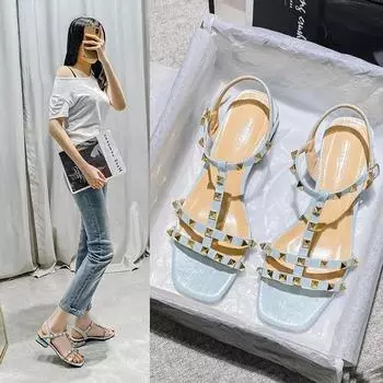 fashion 2024 Summer Plus 43 High Quality Flat Shoes Women Seaside Jelly Shoes Non-slip Rivets Studs Sandals Sandalias De Las Mujere 35 абрикосовый