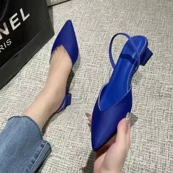 Мода 2024 Летний стиль Женские туфли на высоком каблуке Модные женские туфли Однотонные толстые каблуки Женские туфли на высоком каблуке с одной пряжкой 34 синий