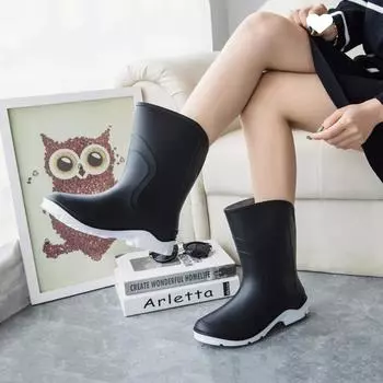 Fashion 2024 Summer Waterproof Fashion Women s Rain Shoes Solid Color Mid Sleeve Outdoor Casual Anti slip and Warm Women s Shoes 36-41 36 красный