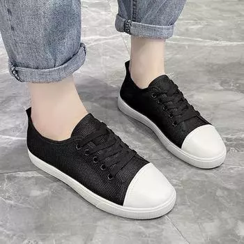 Fashion 2024 Summer Women s Breathable Mesh Low Top Sneakers New Lace Up Flat Casual Outdoor Women s Platform Walking Shoes 36 белый