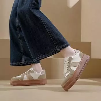 Мода 2024 Лето Женская Кожаная Обувь Женский Тренд Бренд Кроссовки Увеличивающие Рост Теннисные Женские Реплики Оригинал Zapatos De Mujer 35 хаки