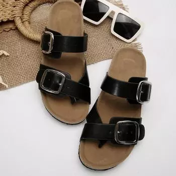 fashion 2024 summer women s new fashion classic buckle slip-on non-slip flat shoes 35 чёрный