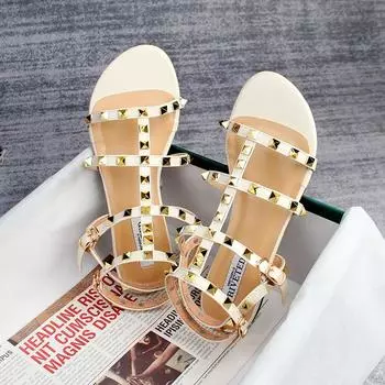 мода 2024 летние женские сандалии женские повседневные туфли на плоской подошве простой стиль модный дизайн с заклепками для прогулок и шопинга большой размер 41-43 35 чёрный