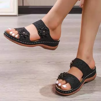 Fashion 2024 Summer Women s Slippers Large Size Women s Shoes Retro Roman Sandals Women s Casual Wedge Sandals Thick-soled Slippers 36 хаки