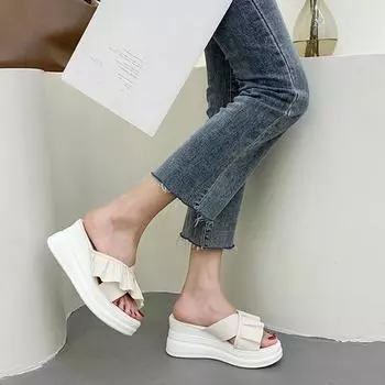 Модные летние женские тапочки на толстой подошве 2024 года, модные повседневные пляжные сандалии с открытым носком, повседневные тапочки высотой 6 см, размер 35-39 35 белый