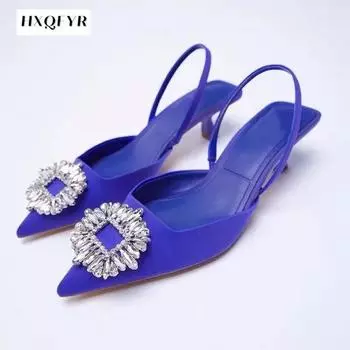 Fashion 2024 Summer Women Sandals New Women s Shoes Pointed Toe Shallow Nude Pink Diamond Shoes Low Heel Back Strappy Shoes Women 35