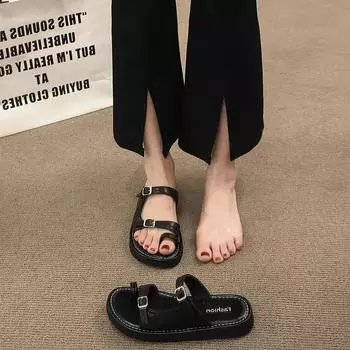 Мода 2024 Лето Женская Обувь Босоножки С Открытым Носком Из Натуральной Кожи Повседневные Гладиаторские Ретро Сандалии Туфли На Низком Каблуке Туфли Из Натуральной Кожи 35