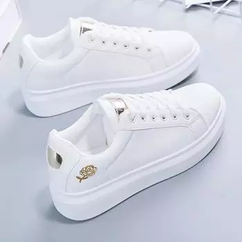 fashion 2024 Tenis Feminino Lace-up White Shoes Women s PU Leather Solid Color Women s Shoes Casual Women s Shoes Sports 34 золотой