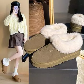 Fashion 2024 Thick-soled WinterWomen s Cotton Slippers for Women s Home Outdoor Non-slip Solid Color Plush Warm Women s Cotton Slippers 35 верблюд